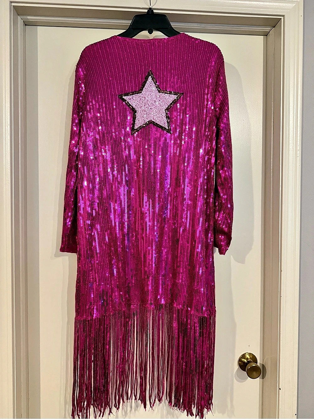 Pink Sequin Star Fringe Cape New